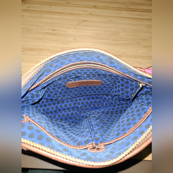 Rebecca Minkoff Pink/Brown Leather Woven Crossbody Gold Stud and Chain Accents. - Picture 8 of 11